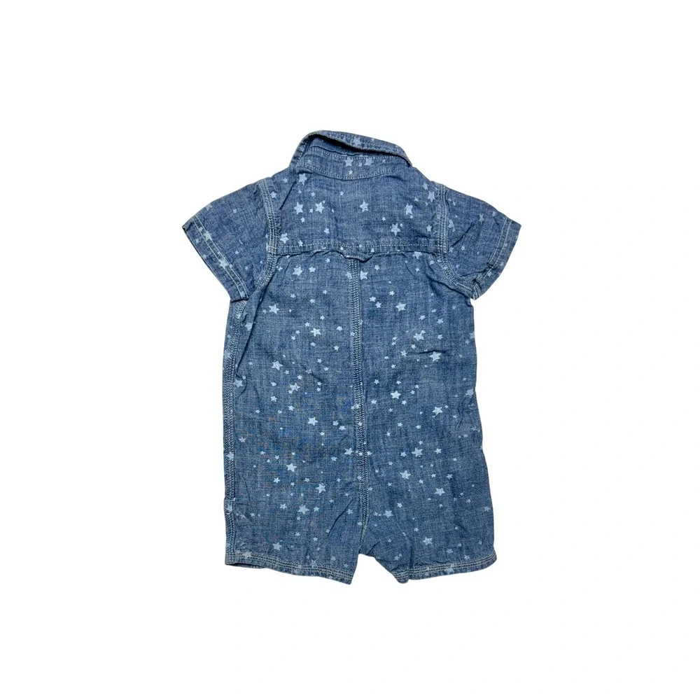 Baby GAP Chambray Stars Snap Romper 6-12 Months Celestial Blue Sky